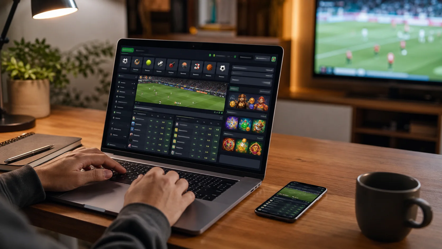 Plataforma roobet em notebook e celular com apostas esportivas e cassino online